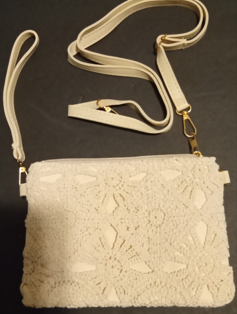 Cream Crochet Crossbody Bag with Removable Straps